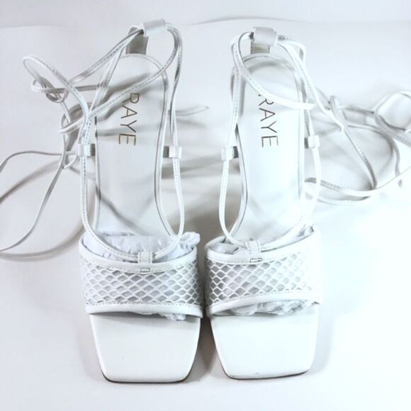 REVOLVE RAYE Penn Square Toe Heel in White Ankle Wrap Ties Lattice Netting 5.5 - Picture 10 of 10
